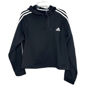 NEW Women's XL Adidas Primegreen 3S Fleece Lined Three Stripe Cropped Hoodie NWT